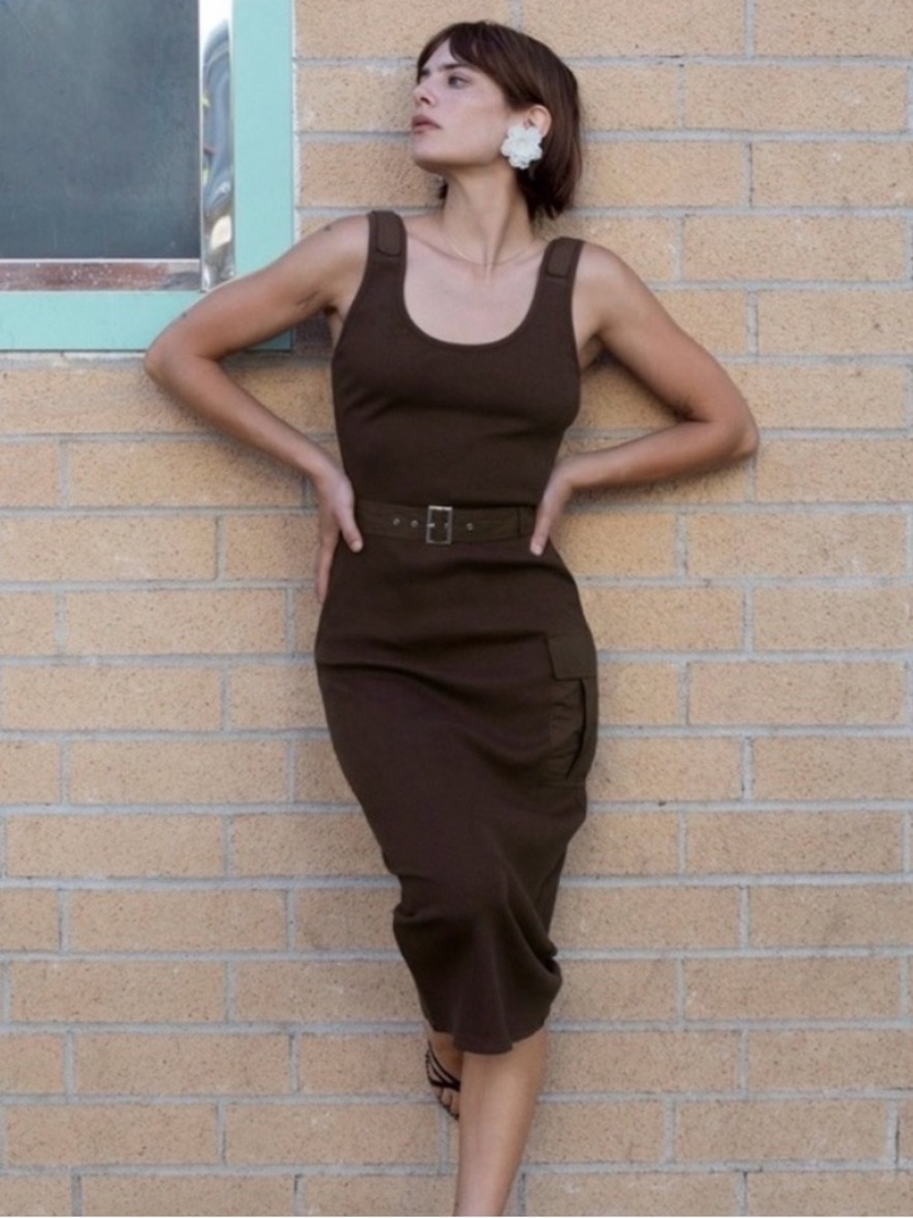 NWT Zara Belted Midi Dress in Chocolate Brown - Picture 2 of 4